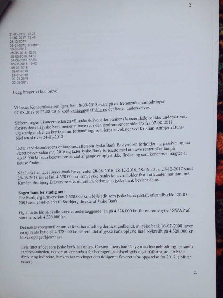 Final Procedure page 1-52. date 28-10-2019. Danish bank Jyske Bank in major fraud case, plaintiff discovers that Jyske bank has paid their lawyer Lundgren's return commission, not to present the client's case to court. "Bribery" presented in Case BS-402-2015