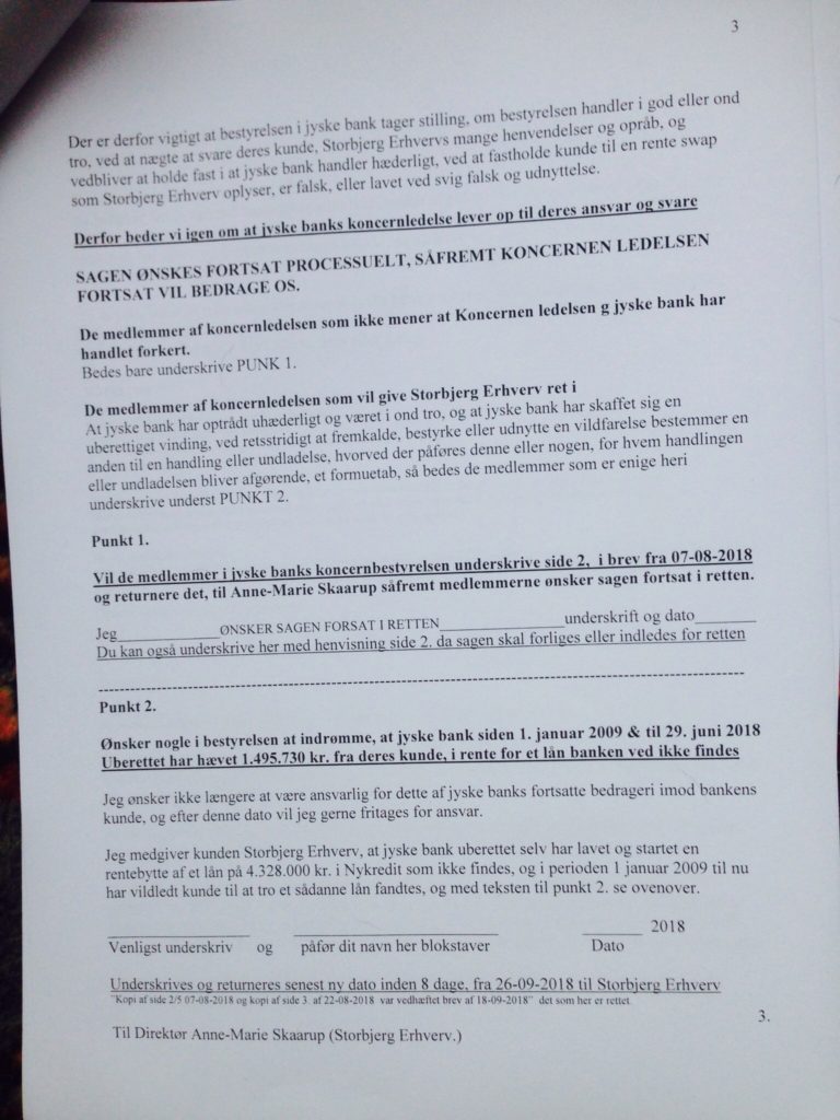 Final Procedure page 1-52. date 28-10-2019. Danish bank Jyske Bank in major fraud case, plaintiff discovers that Jyske bank has paid their lawyer Lundgren's return commission, not to present the client's case to court. "Bribery" presented in Case BS-402-2015