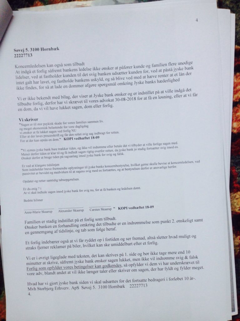 Final Procedure page 1-52. date 28-10-2019. Danish bank Jyske Bank in major fraud case, plaintiff discovers that Jyske bank has paid their lawyer Lundgren's return commission, not to present the client's case to court. "Bribery" presented in Case BS-402-2015