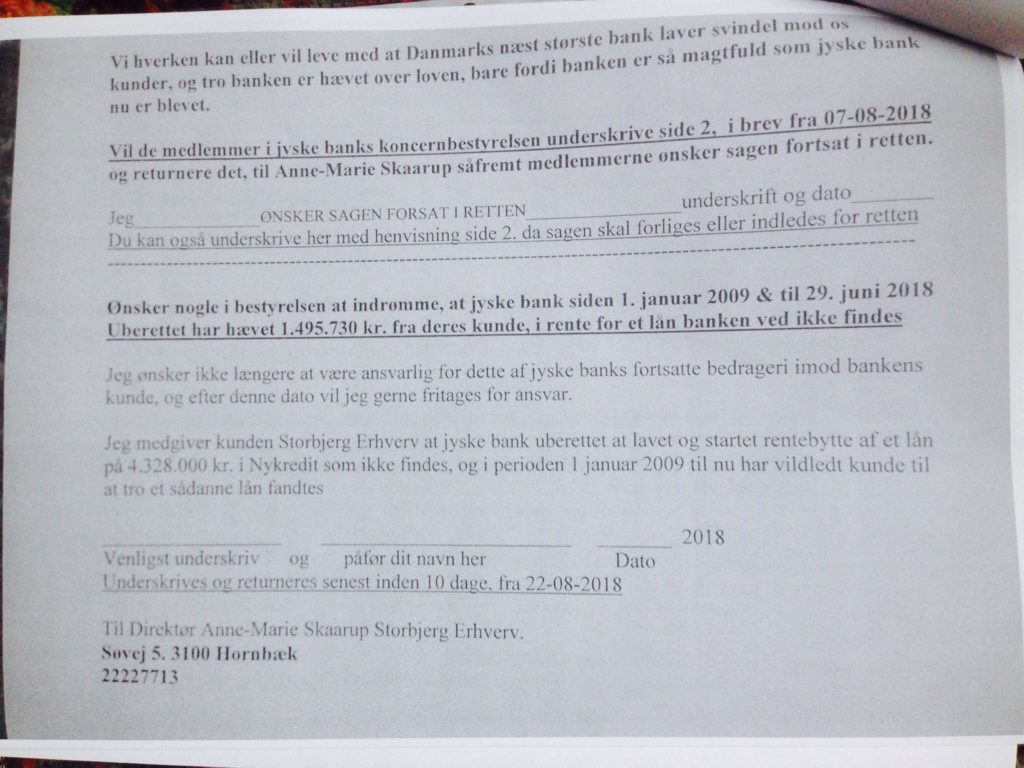 Final Procedure page 1-52. date 28-10-2019. Danish bank Jyske Bank in major fraud case, plaintiff discovers that Jyske bank has paid their lawyer Lundgren's return commission, not to present the client's case to court. "Bribery" presented in Case BS-402-2015