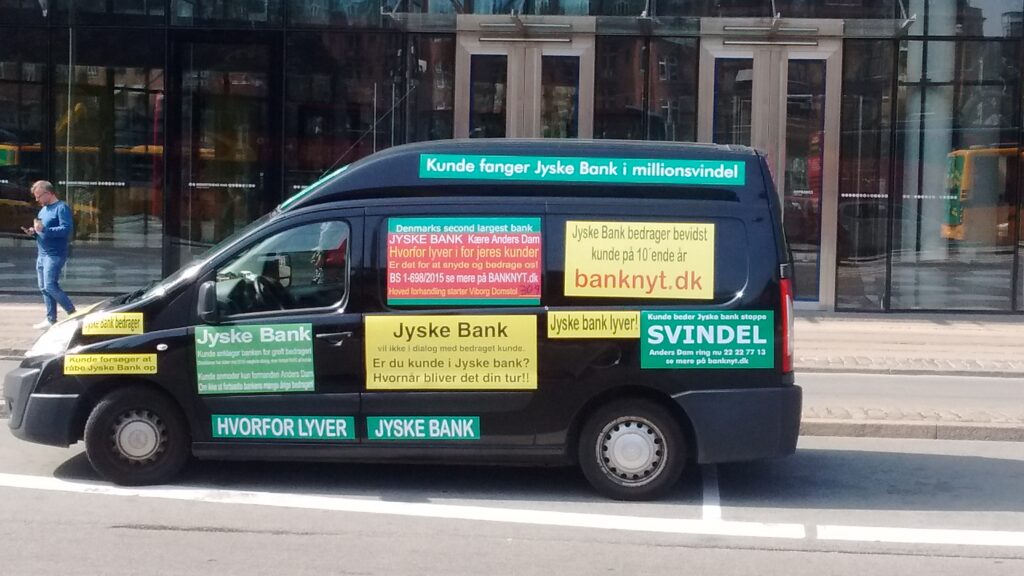 See the danish lawyers and banks during fraud. Although the big Danish banks make a lot of money on money laundering. Then Danish banks like Jyske Bank can also make documents false, and fraud crimes in the million class. In Denmark, a customer has found evidence that some Danish banks, both using counterfeiting, as well as lying to the court, to disappoint in legal matters. Jyske Bank's customer was surprised that Danish banks like Jyske Bank appear to be using bribery in the hunt for unjustified income, which will result in a loss to the customer. Although Danish politicians, government officials, police, the state know very well that some Danish banks have a very difficult time understanding and complying with current legislation, the state nevertheless instigates the many criminal conditions that Danish banks are behind. No Danish banks will be prosecuted Ask yourself why, the management of Danish banks has not been sentenced to prison sentences when there is fraud. And that the largest banks knowingly give customers bad advice, to increase the bank's fortunes We even have a fight against Jyske Bank, which has made millions, to expose the customer to gross fraud. And in our case, Jyske Bank has also used bribery, in the form of a return commission to Lundgren's lawyers, for a large million advisory tasks. Jyske Bank writes to the court that the bank strongly distances itself from using Bribery. BUT IT IS A FACT. The fact that Jyske Bank hires Lundgren's lawyers, shortly afterwards, Lundgren's lawyers were hired to present the client's fraud allegations against JYSKE BANK. So it seemed clear that the management of Jyske Bank is behind the bribery of client's former lawyers from Lundgrens Not to present the customer's charges against Jyske Bank for million fraud. When the Attorney General refuses to allow banks such as Jyske Bank to investigate charges of fraud and document fraud. Then it is possible that the members of Freemasonry are behind. That the Danish state, which during the economic crisis, has supported several Danish banks with many auxiliary parks. So, afterwards, they don't care what Danish banks do about illegal conditions, one wonders. We ourselves have had to hire a new lawyer for the third time, after the Danish bank we have sued, and charges of fraud, are suspected of having bought and bribed our first two lawyers, not to show the court, our evidence or some of our allegations against Jyske Bank. READ ON BANKNYT DK AND EVALUATE YOURSELF ABOUT: THE DANISH BANK JYSKE BANK HAS PAID BIRTH TO LUNDGREN'S ADVOCATES. NOT TO PRESENT OUR CLAIMS TO JYSKE BANK FOR MILLION FRAUD BUSINESS Otherwise, ask Lundgren's lawyers and JYSKE BANK in Denmark WHY THE CASE IS HERE